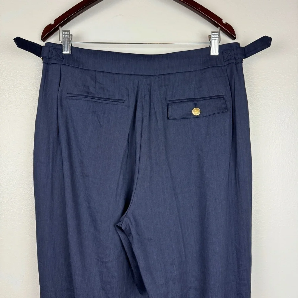 J. Crew Collection Side Tab Trouser Italian Linen Blend Navy Size 12/L NWT